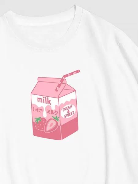 Strawberry Milk Pattern Casual T-shirt