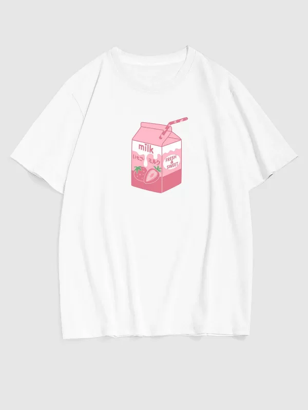 Strawberry Milk Pattern Casual T-shirt