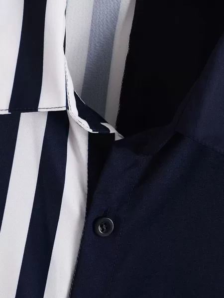 Striped Half And Half Button Up Two Tone Shirt