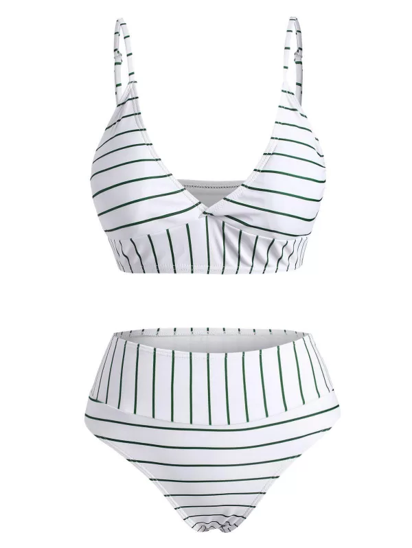 Striped High Rise Cami Tank Bikini Swimwear