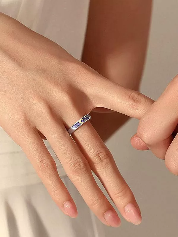Sun And Moon Pattern Couple Ring