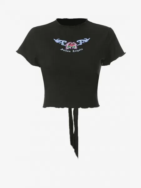 Tie Back Floral Rose Baby Tee