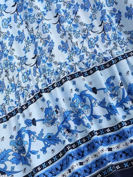 Tie Sleeve Bohemian Floral Off Shoulder Dress