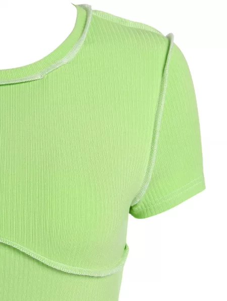 Topstitching Ribbed Underbust Detail Zipper Slinky Dress