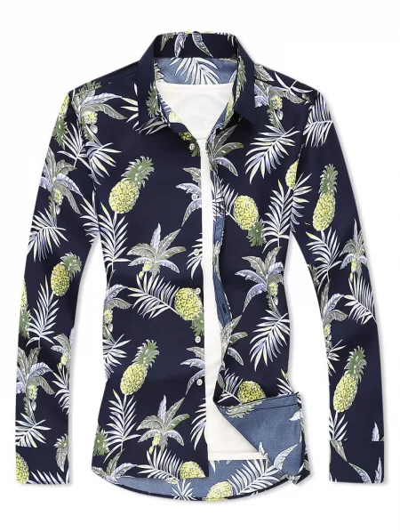 Tropical Leaf Pineapple Print Button Down Shirt