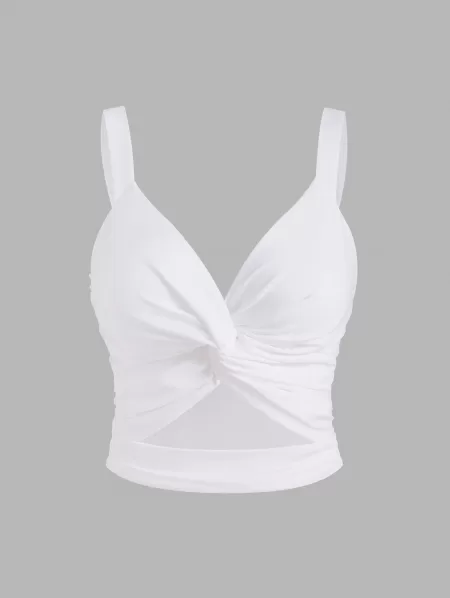 Twist Ruched Cutout Tank Top With Ditsy Floral Cinched Slit Skirt