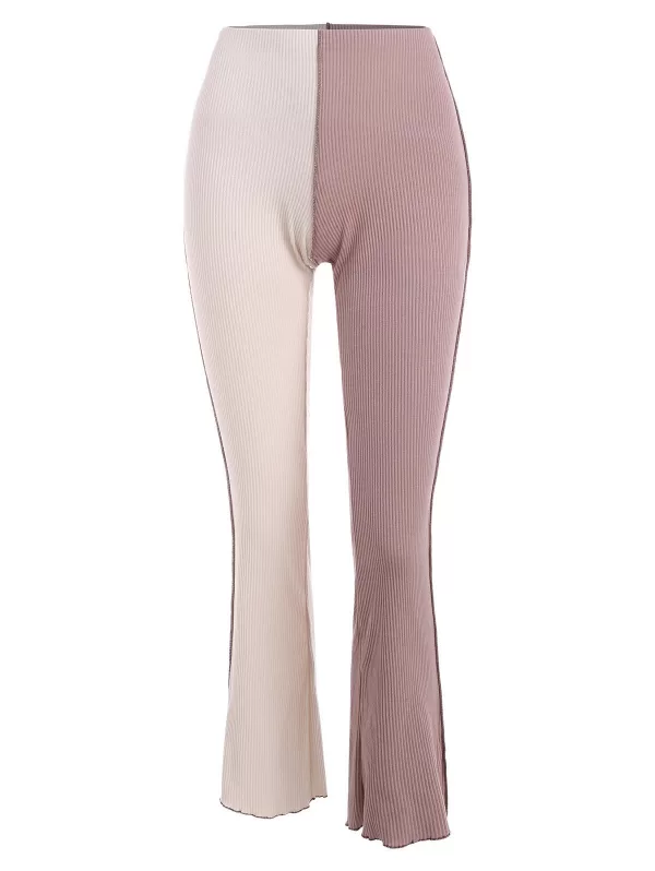 Two Tone Rib-knit Bootcut Pants