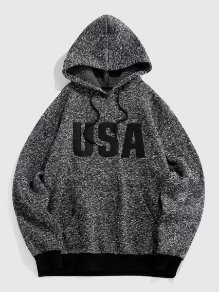 Usa Embroidered Knit Fleece Hoodie