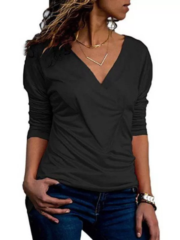 V Neck Drop Shoulder Plain T Shirt