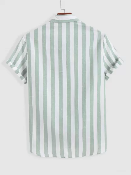 Vertical Stripe Shirt And Label Design Casual Shorts Two Piece Set