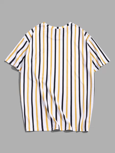 Vertical Striped Letter Printed Short Sleeves T-shirt