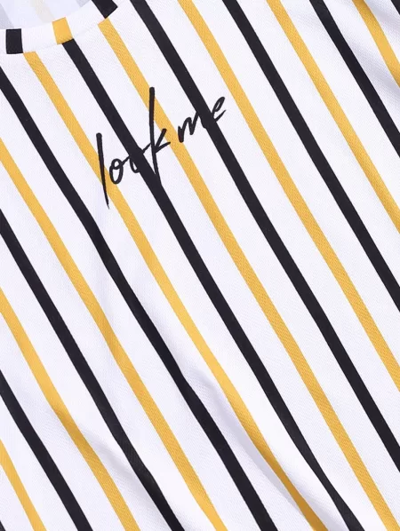 Vertical Striped Letter Printed Short Sleeves T-shirt