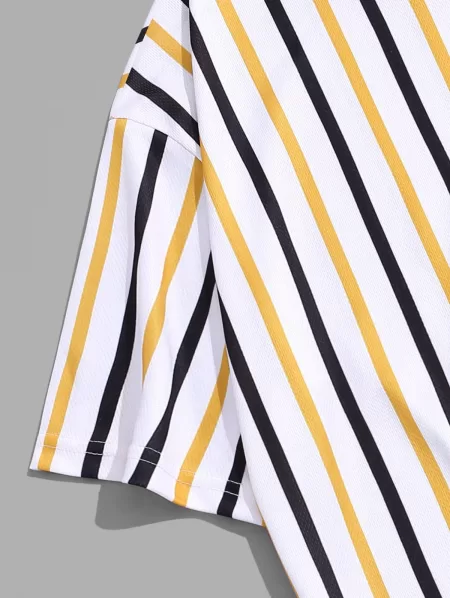 Vertical Striped Letter Printed Short Sleeves T-shirt