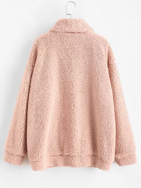 X Yasmine Bateman Pocket Zipper Drop Shoulder Fluffy Teddy Coat