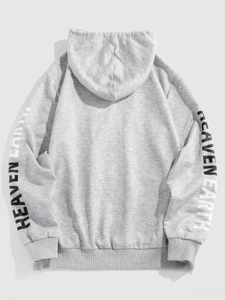 Yin Yang Letters Print Kangaroo Pocket Hoodie