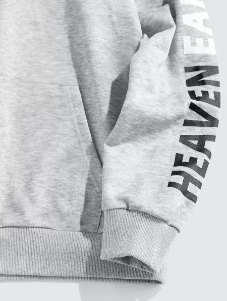 Yin Yang Letters Print Kangaroo Pocket Hoodie