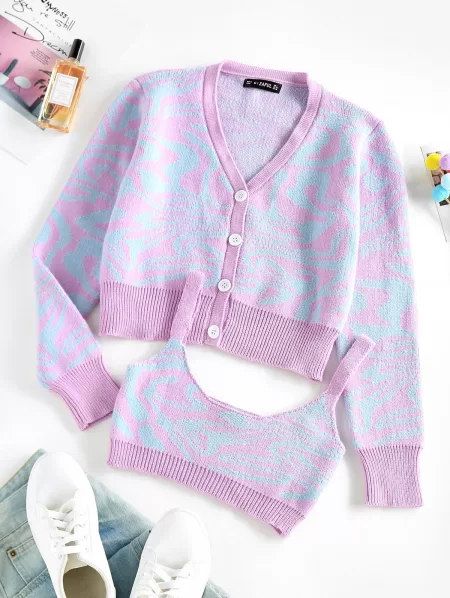 Zebra Print Cropped Cardigan And Top Set