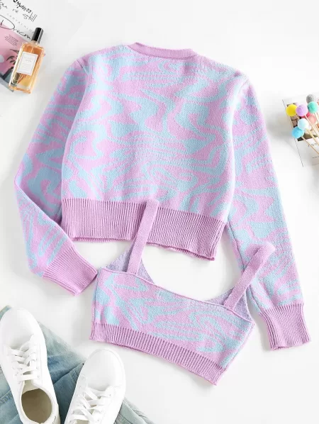 Zebra Print Cropped Cardigan And Top Set