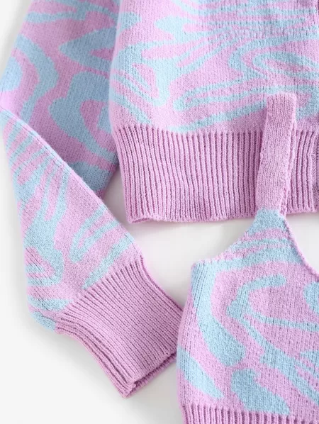 Zebra Print Cropped Cardigan And Top Set