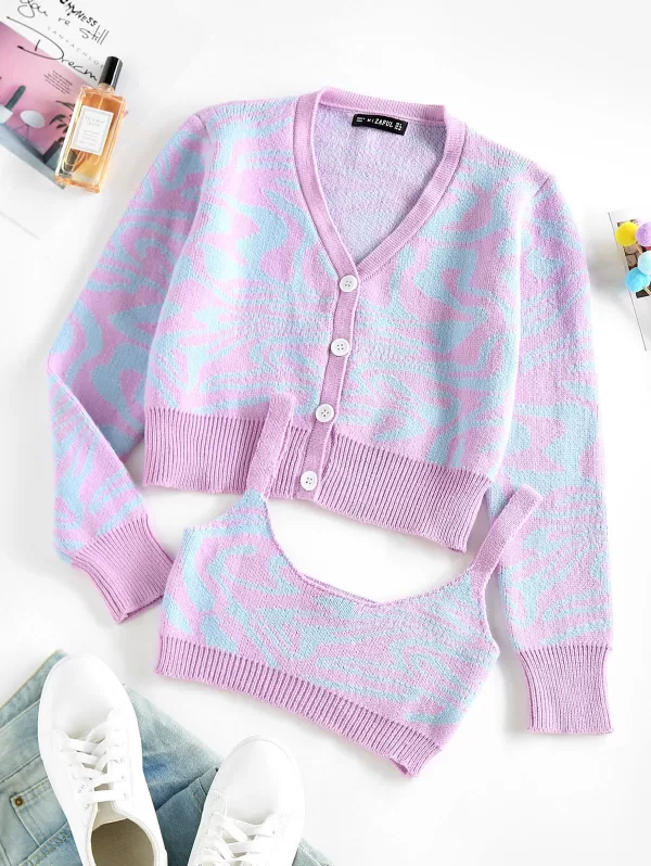 Zebra Print Cropped Cardigan And Top Set