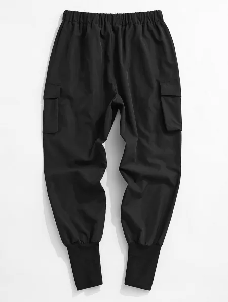 Zipper Detail Drawstring Cargo Techwear Pants