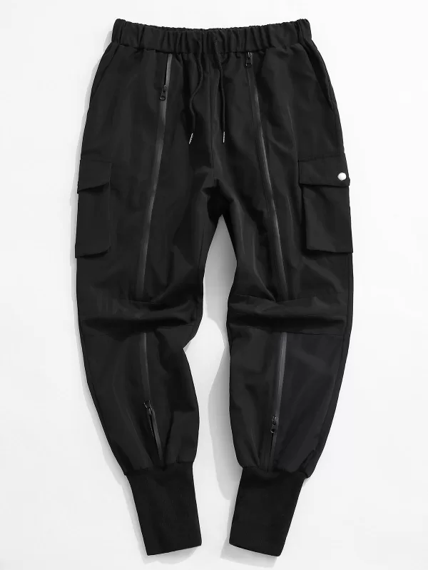 Zipper Detail Drawstring Cargo Techwear Pants