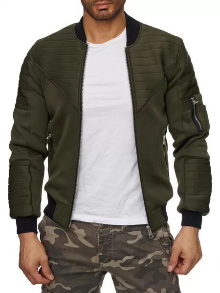 Zipper Pockets Stitching Detail Zip Up Jacket