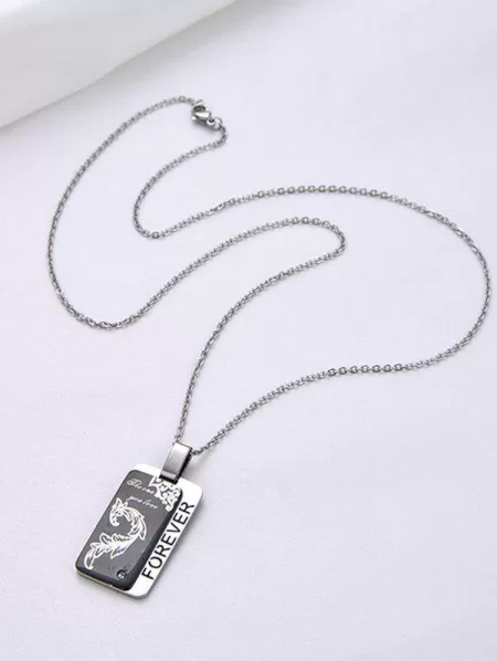 Zircon Flower Dog Tag Necklace
